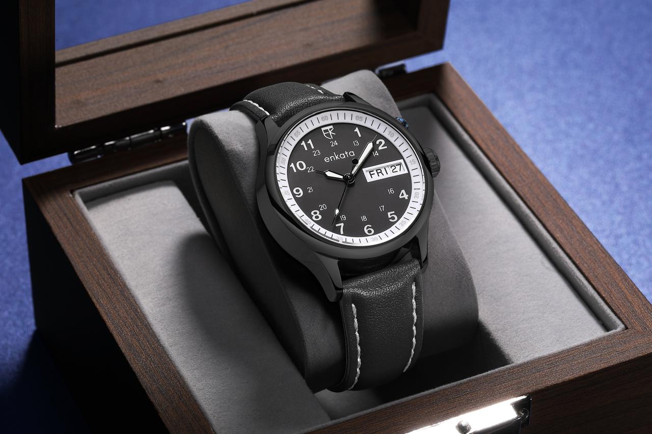 Atlas - Onyx Black Leather | Enkata Watches